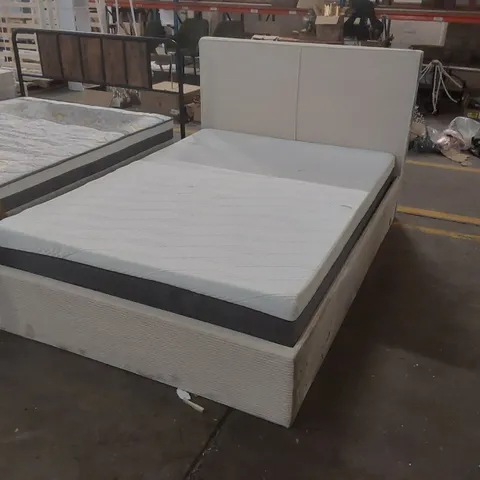 DESIGNER BEIGE 4'6" DOUBLE OTTOMAN BED FRAME WITH MATTRESS
