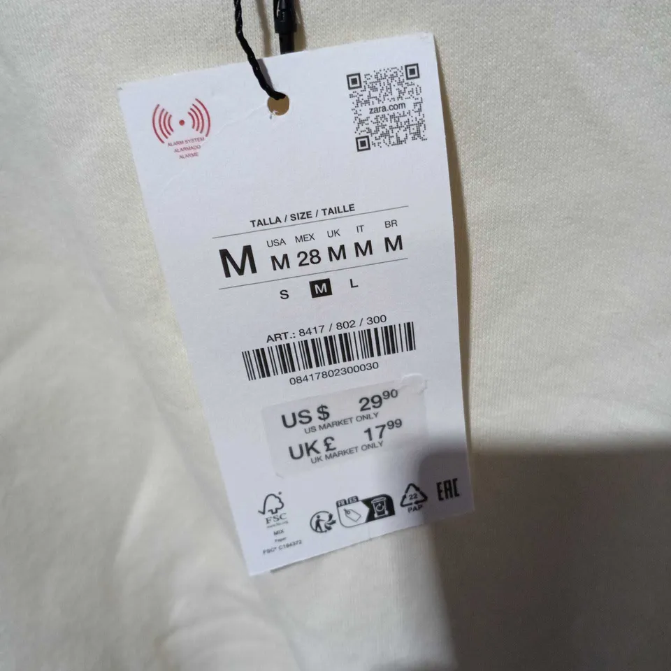 ZARA CREAM SWEATSHIRT, CREW NECK, SIZE M (UK), MADE IN PAKISTAN