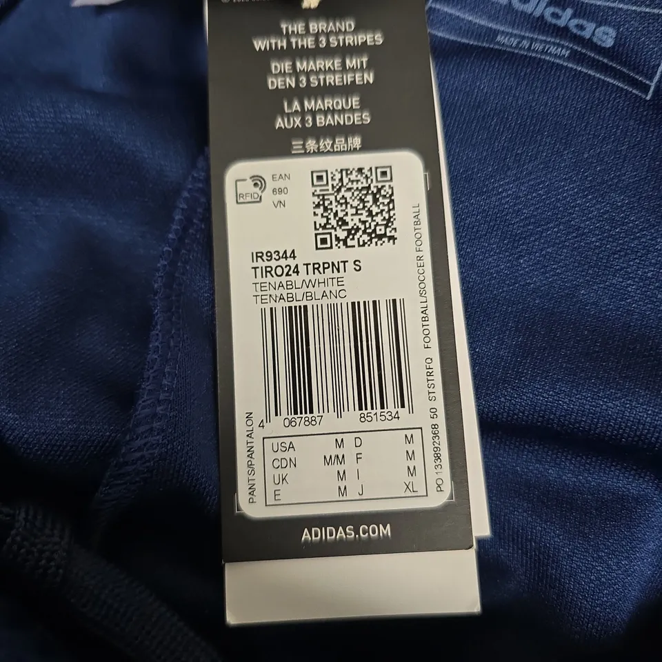 ADIDAS MEN'S TRACK PANTS – NAVY WITH WHITE STRIPES - UK MEDIUM