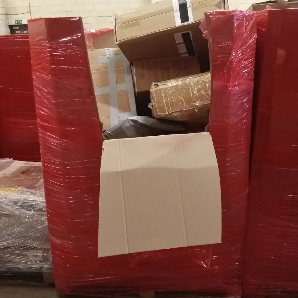 PALLET OF ASSORTED HOUSEHOLD GOODS AND PRODUCTS TO INCLUDE; BABY STROLLERS, BOXED FURNITURE ETC