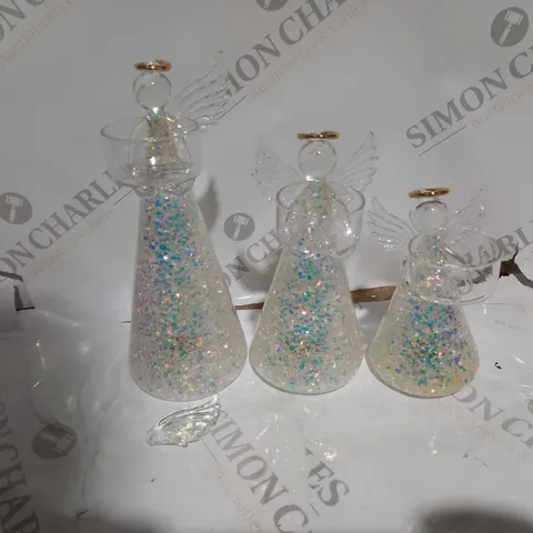 HOME REFLECTIONS SET OF 3 PRE-LIT GLASS ANGEL CANDLE HOLDERS
