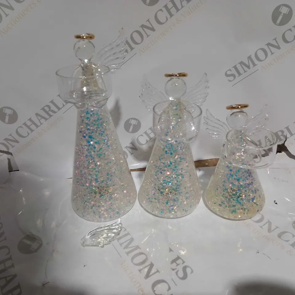 HOME REFLECTIONS SET OF 3 PRE-LIT GLASS ANGEL CANDLE HOLDERS