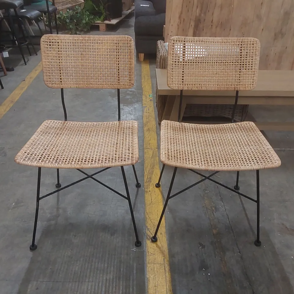 PAIR OF DESIGNER RATTAN DINING CHAIRS