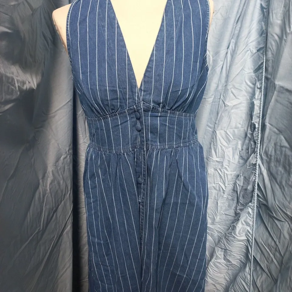 NOBODYS CHILD MID PIN STRIPE MIDI DRESS – BLUE DENIM STRIPE, UK 10