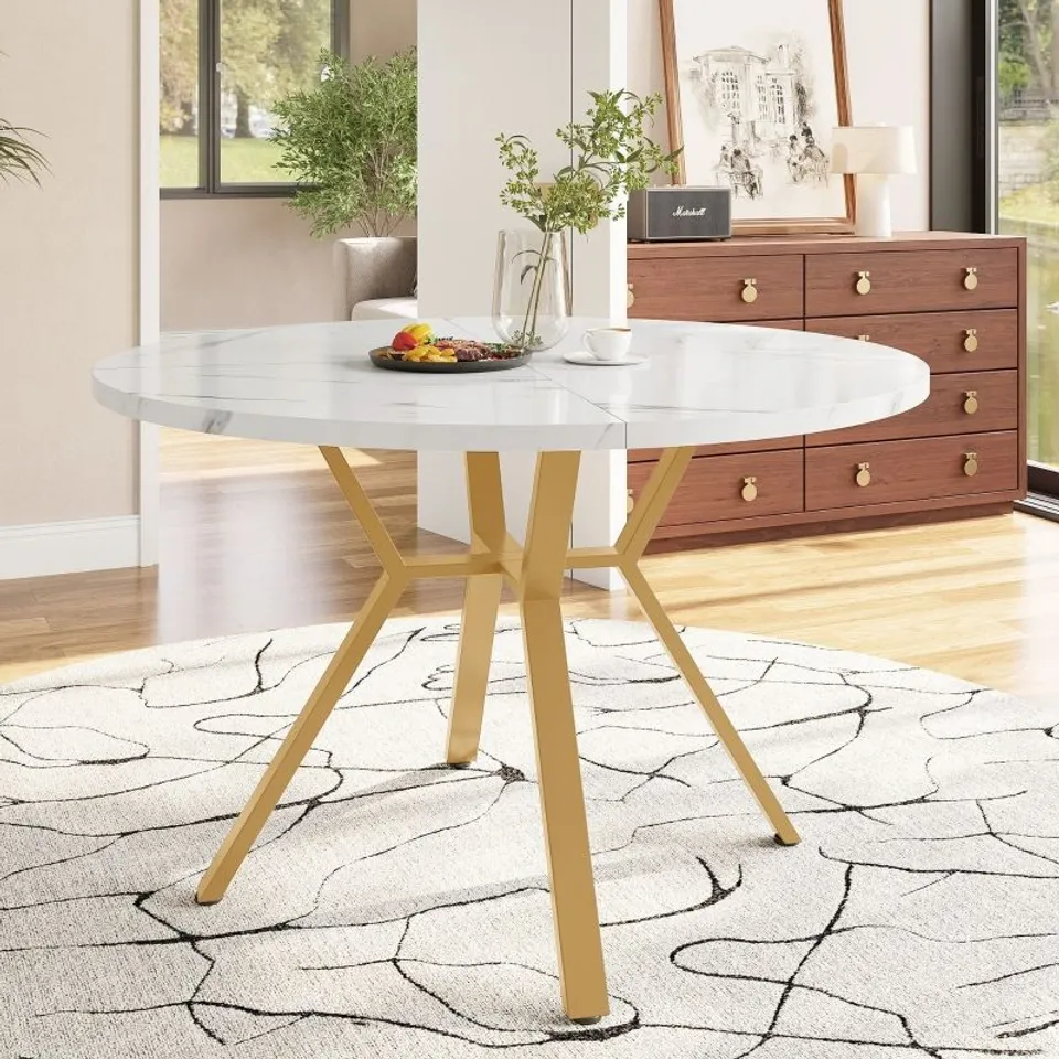 BOXED ROUND METAL BASE DINING TABLE