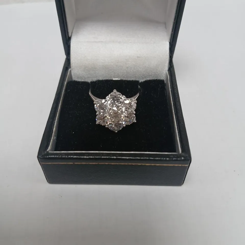 9CT WHITE GOLD CLUSTER RING SET WITH LAB GROWN DIAMONDS WEIGHING +3.18CT
