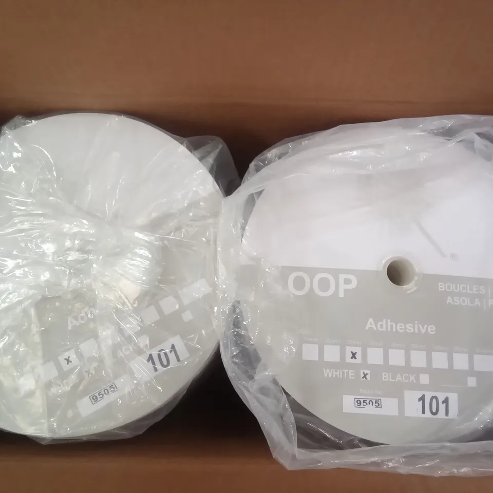 BOX OF 36 HALCO 25MM ADHESIVE LOOP FASTENER ROLLS - WHITE