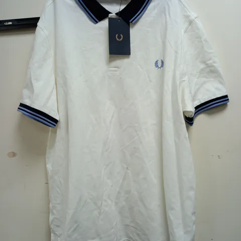 FRED PERRY CONTRAST RIB POLO SHIRT IN WHITE - XXL