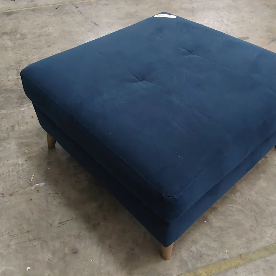 QUALITY BRITISH MADE LOUNGE Co LARGE SQUARE FOOTSTOOL PLUSH BLUE FABRIC 