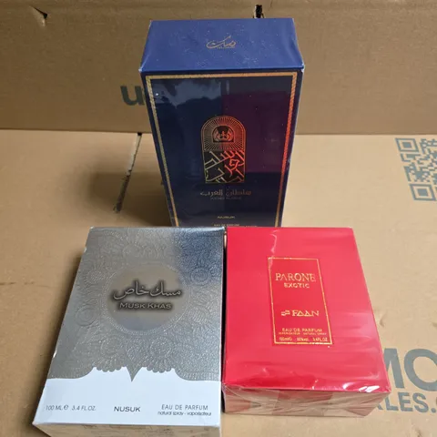 APPROXIMATELY 15 ASSORTED BOXED FRAGRANCES TO INCLUDE PARONE EXOTIC, MUSK KHAS, SULTAN AL ARAB ETC
