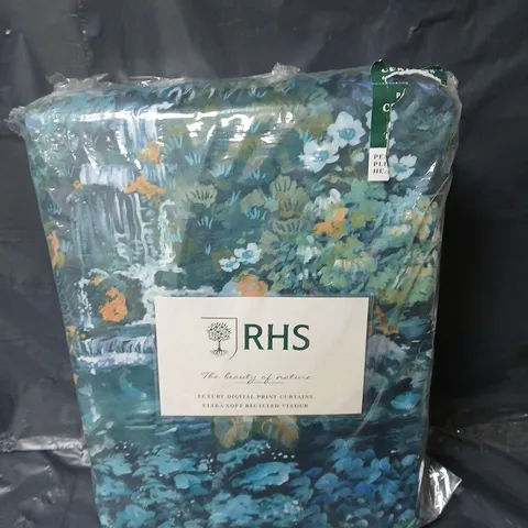 RHS GARDEN WALK PENCIL PLEAT CURTAINS - GREEN FLORAL - 66" X 90"