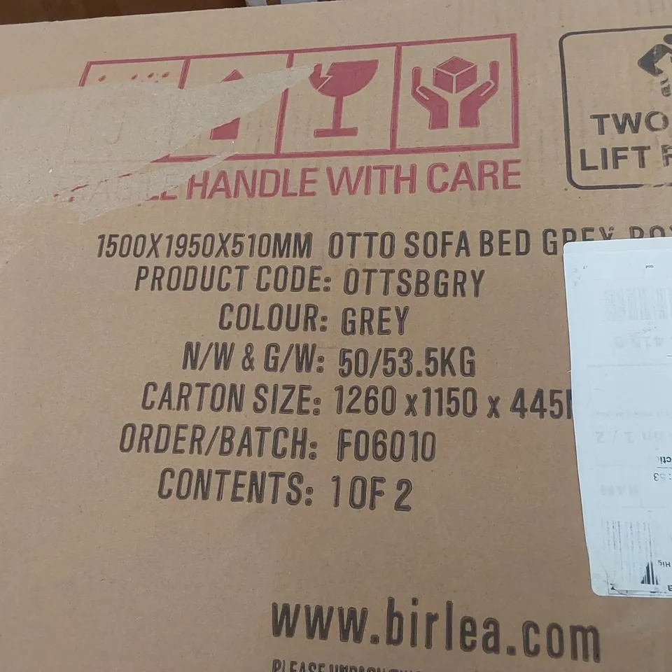 BOXED OTTO SOFA BED - GREY (INCOMPLETE, BOX 1 OF 2 ONLY)