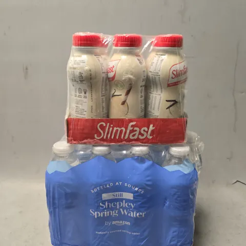 APPROXIMATELY 12 ASSORTED DRINKS ITEMS TO INCLUDE - AMAZON WATER & SLIMFAST VANILLA 