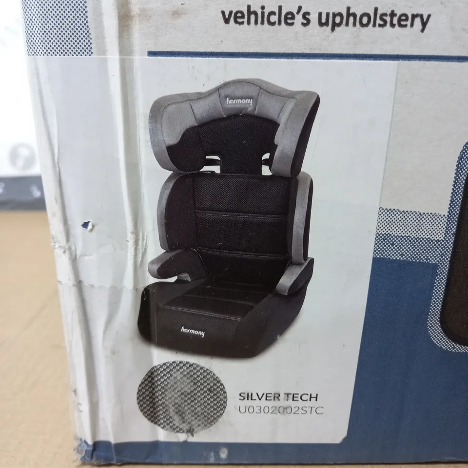 BOXED AS NEW HARMONY DREAMTIME DELUXE COMFORT BOOSTER SEAT IN SILVER TECH - 15-36KG