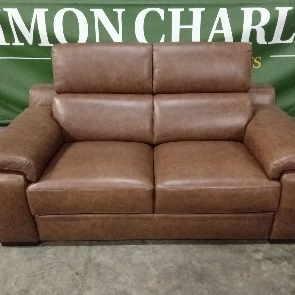 QUALITY DESIGNER ITALIAN MADE RICCARDO 2 SEATER LEATHER SOFA - BRANDY