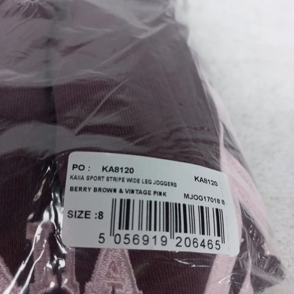 KAIA SPORT STRIPE WIDE-LEG JOGGERS – BERRY BROWN & VINTAGE PINK, UK 8