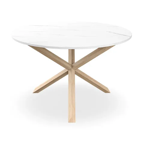 BOXED MALVERN ROUND DINING TABLE - MARBLE EFFECT TOP & OAK LEGS (2 BOXES)
