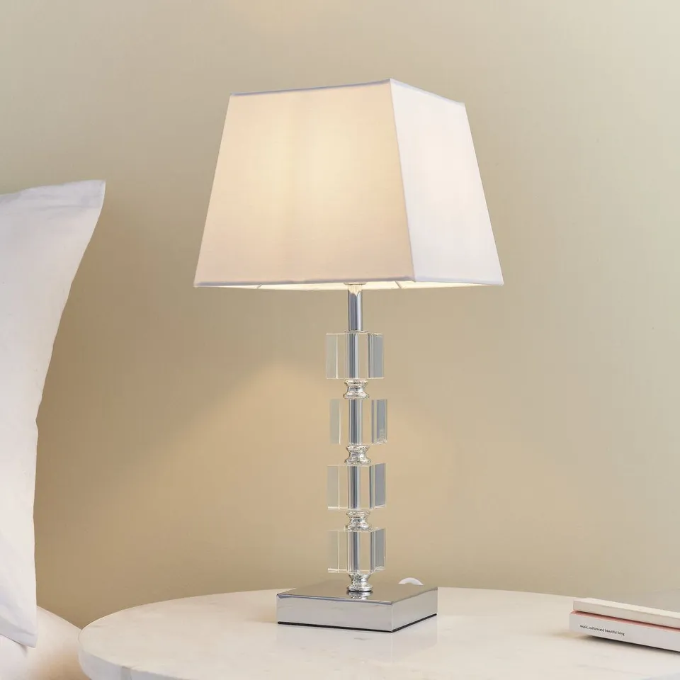 BOXED 43.5CM CHROME/TRANSPARENT TABLE LAMP