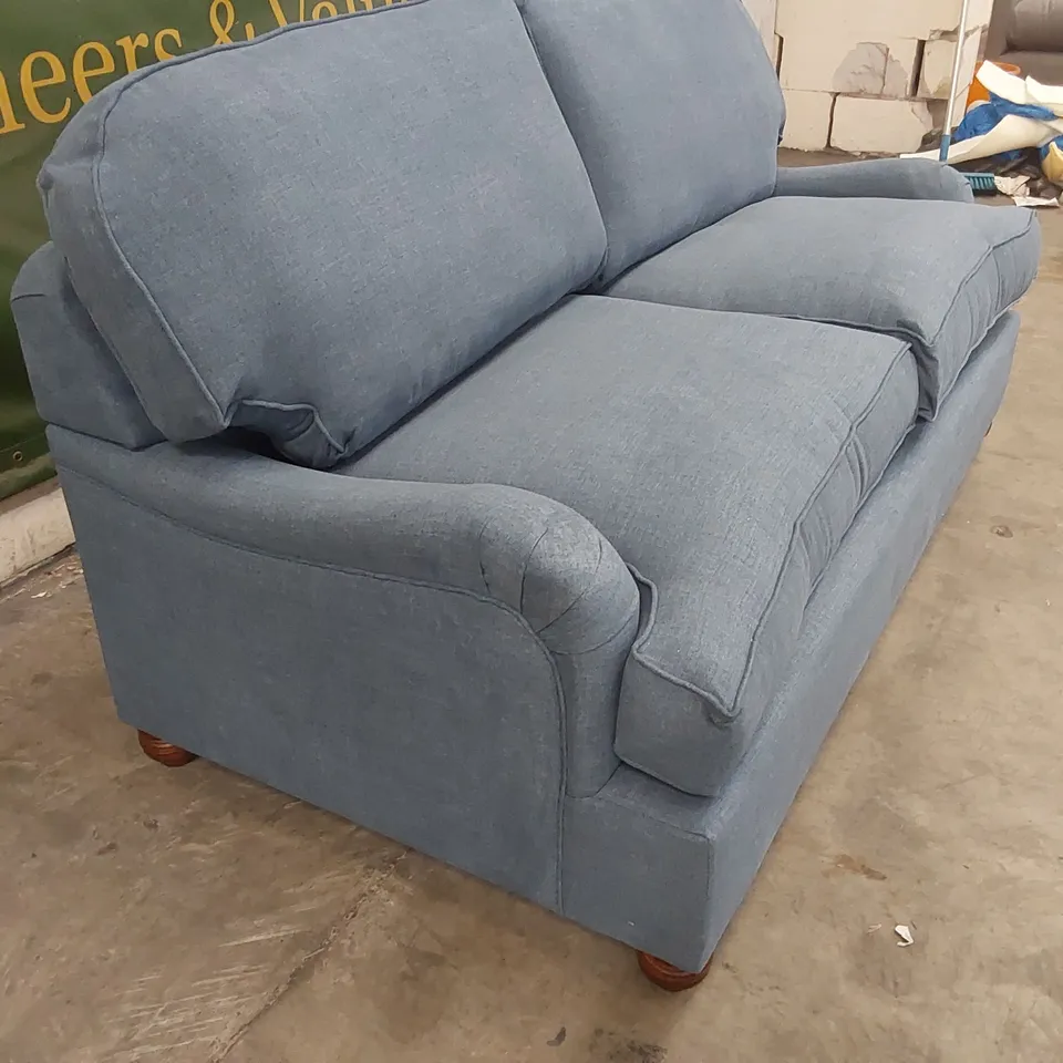 QUALITY DESIGNER DOWNTON 3 SEATER FABRIC UPHOLSTERED SOFA - WINTER BLUE
