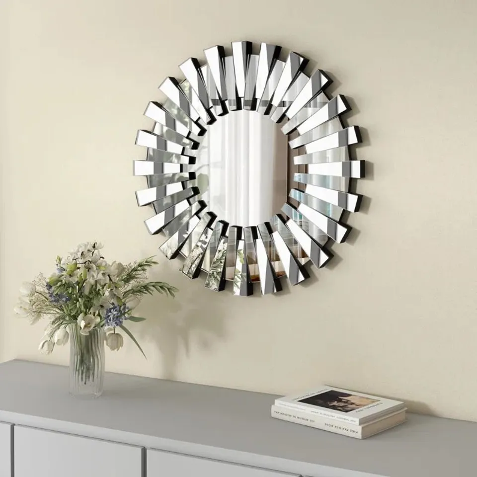 BOXED AXENTIE ROUND WALL ACCENT MIRROR HALLWAY HOLLYWOOD MIRROR