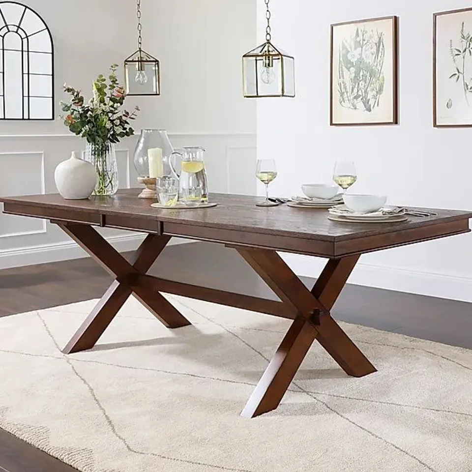 BOXED DESIGNER GRANGE X BASED DARK WOOD BUTTERFLY LEAF EXTENDING DINING TABLE 180-220CM (BOX 1 OF 2 ONLY)