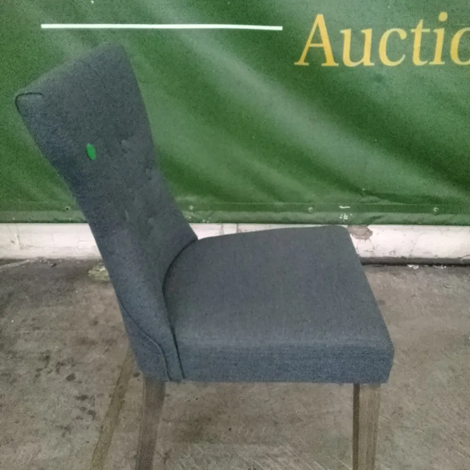 BEWLEY SLATE FABRIC BUTTON BACK DINING CHAIR WITH OAK LEGS
