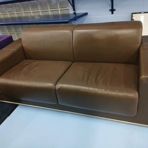 BROWN LEATHER-LOOK 2–3 SEATER SOFA WITH CHROME BASE
