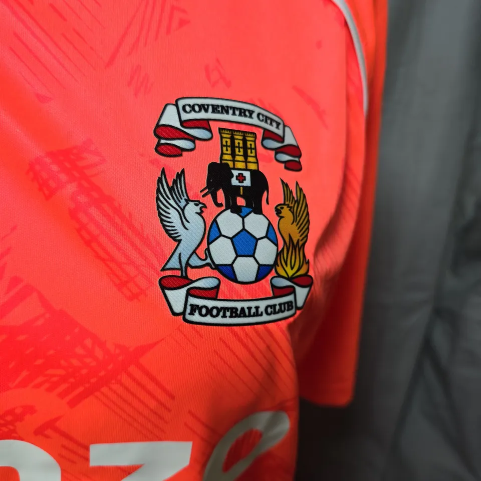 COVENTRY CITY FC AWAY SHIRT 2025/26 – CORAL/WHITE, SIZE L, SIGNED
