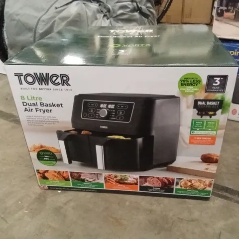 BOXED TOWER VORTX 8L DUAL BASKET AIR FRYER, DIGITAL CONTROL PANEL, BLACK