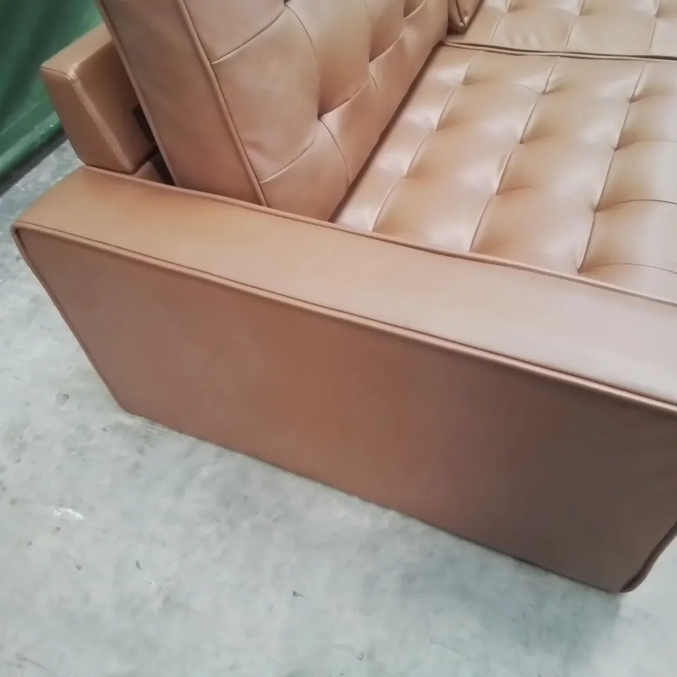DESIGNER THREE SEATER SOFA TAN LEATHER 