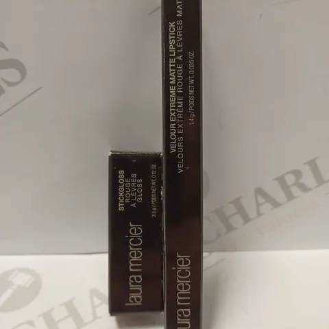 LOT OF 2 LAURA MERCIER PRODUCTS TO INCLUDE STICKGLOSS #PURPLE HAZE & VELOUR EXTREME MATTE LIPSTICK #ROCK