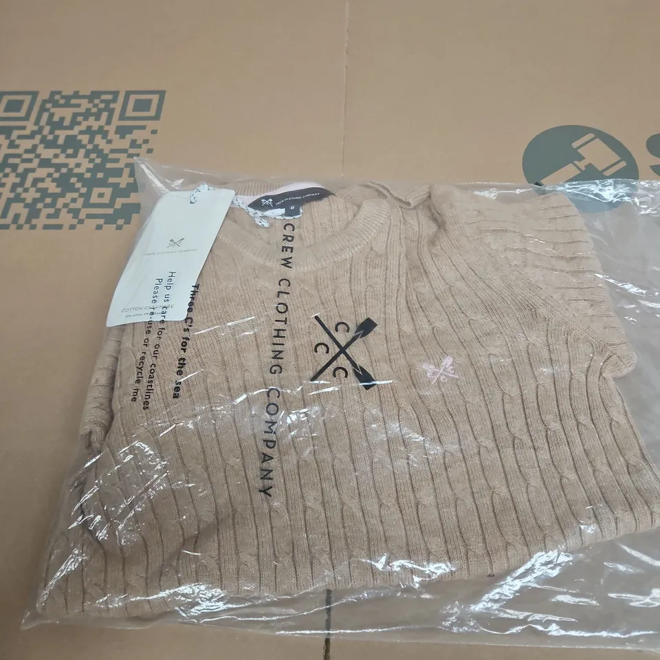 CREW CLOTHING HERITAGE CABLE CREW NECK JUMPER – TAN MARL UK 6
