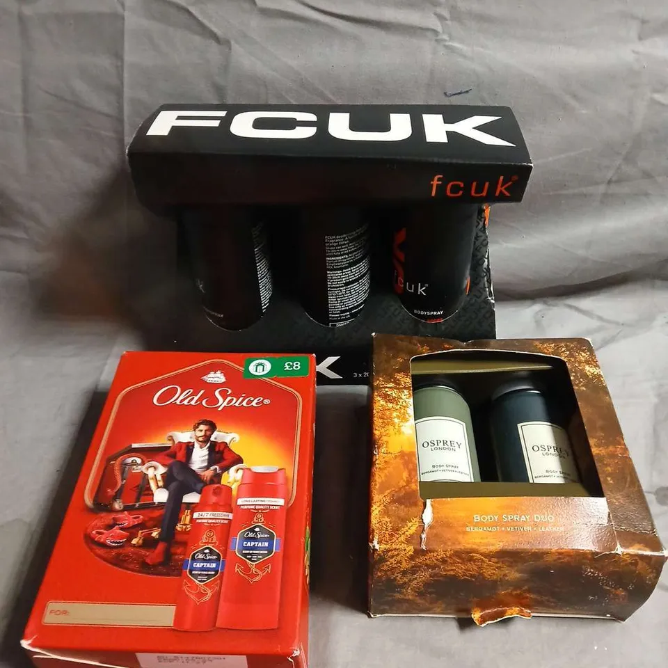 APPROXIMATELY 10 ASSORTED BEAUTY GIFT SETS TO INCLUDE OLD SPICE, FCUK, OSPREY ETC 