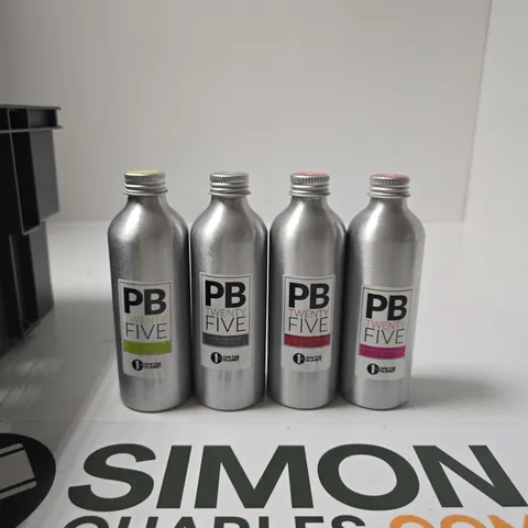 PB TWENTY FIVE OIL β FOUR ALUMINIUM BOTTLES WITH COLOURED CAPS (FOUR-PACK)