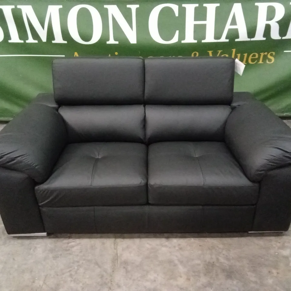 BRADY 100% PREMIUM LEATHER 2 SEATER SOFA - BLACK RRP £1099