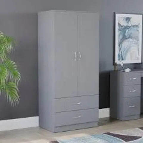 BOXED VIDA DESIGNS RIANO 2 DOOR 2 DRAWER WARDROBE - GREY (2 BOXES)
