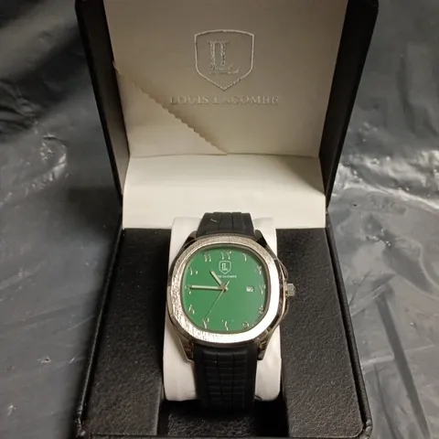 LOUIS LACOMBE GREEN DIAL RUBBER STRAP WATCH