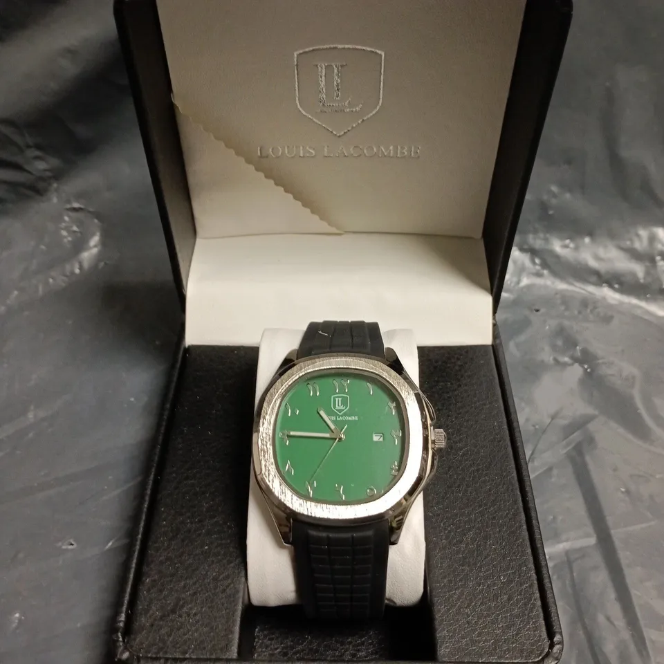 LOUIS LACOMBE GREEN DIAL RUBBER STRAP WATCH