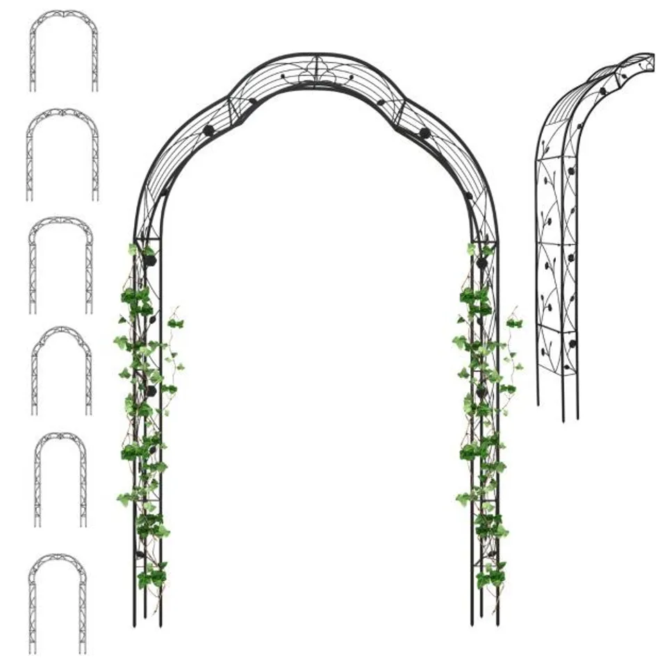 BOXED COSTWAY 6.6' OUTDOOR GARDEN ARCH ARBOR TRELLIS CLIMBING ROSE PLANT WITH 2 PLANTER BOXES