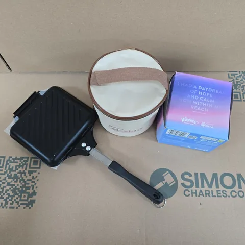 APPROXIMATELY 15 ASSORTED HOUSEHOLD PRODUCTS TO INCLUDE KLEENEX TISSUES, LUNCHBOX BAG, WAFFLE PAN ETC 