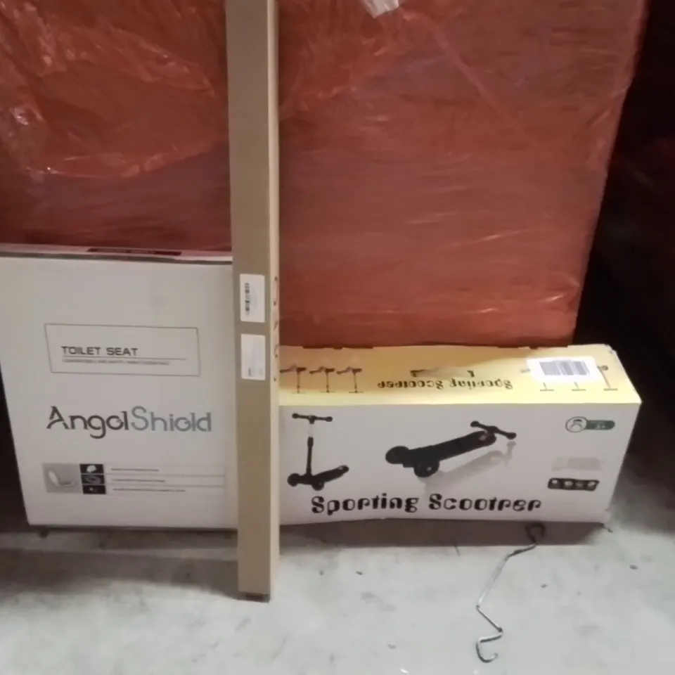 PALLET OF ASSORTED HOUSEHOLD GOODS AND PRODUCTS TO INCLUDE;KIDS SCOOTER,TOILET SEAT,PULL UP BAR