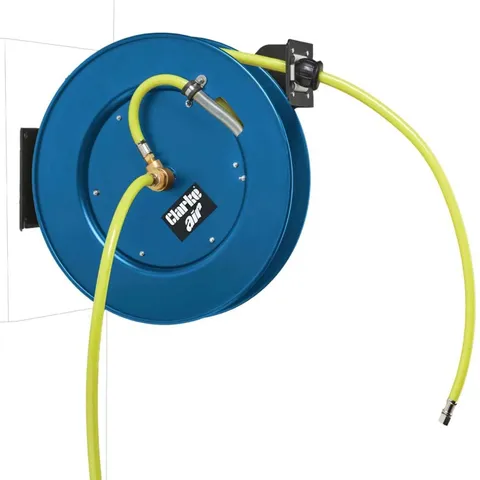CLARKE HVR15 15M HIGH VISIBILITY RETRACTABLE WALL MOUNTED AIR HOSE REEL