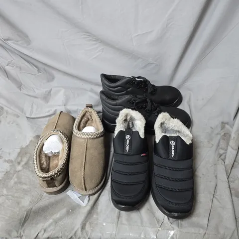 BOX OF APPROXIMATELY 15 ASSORTED FOOTWEAR ITEMS TO INCLUDE BLACK CHUKKA BOOTS, SLIPPERS ETC