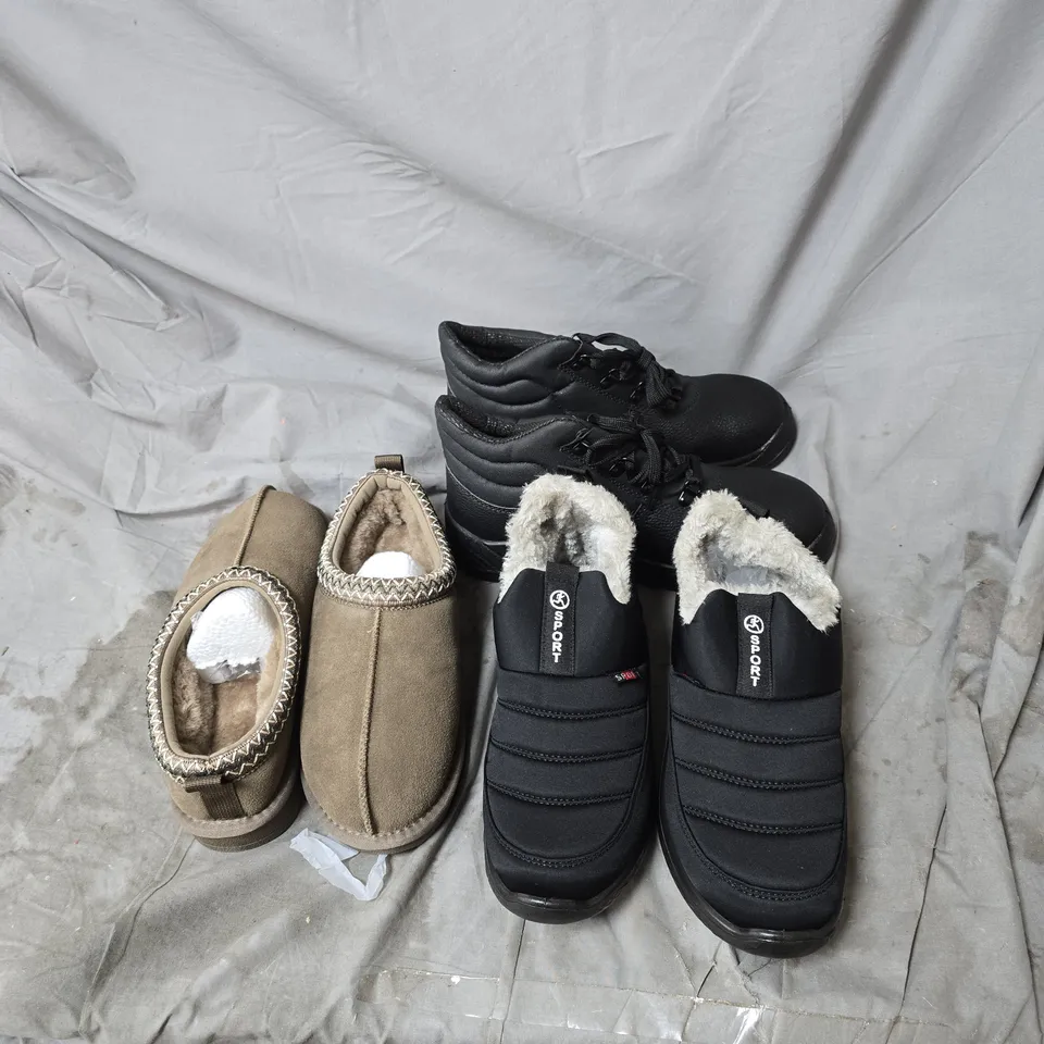 BOX OF APPROXIMATELY 15 ASSORTED FOOTWEAR ITEMS TO INCLUDE BLACK CHUKKA BOOTS, SLIPPERS ETC