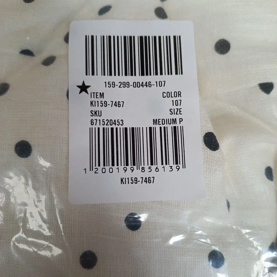 POLKA DOT GARMENT – WHITE WITH BLACK SPOTS – SIZE MEDIUM P (VERIFY MODEL)