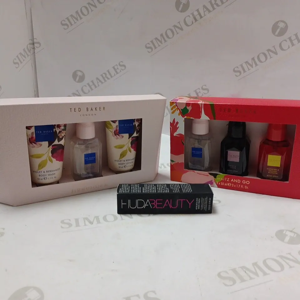 HUDA BEAUTY #FAUX FILTER FOUNDATION STICK PLUS TWO BOXES OF TED BAKER FRAGRANCES