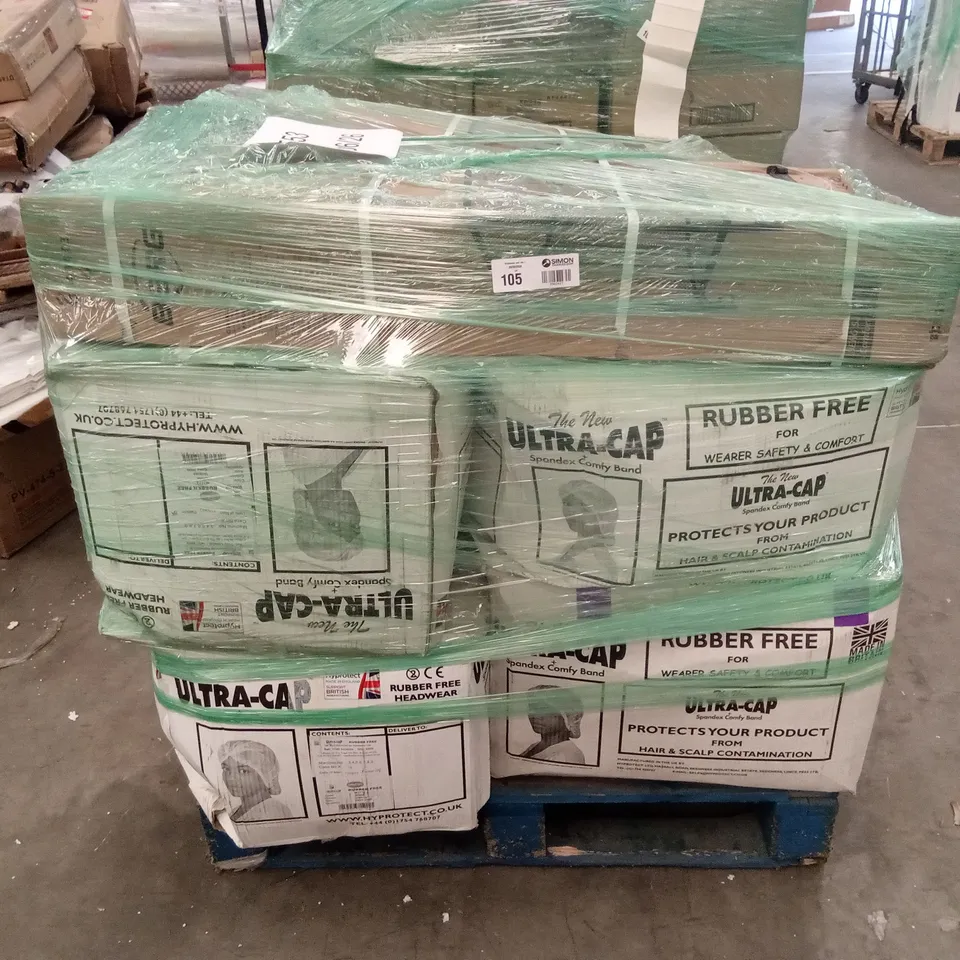 PALLET TO CONTAIN APPROXIMATELY 16,000 ULTRA-CAP HAIR NETS AND 2 X TRAMPOLINE SAFETY NETS