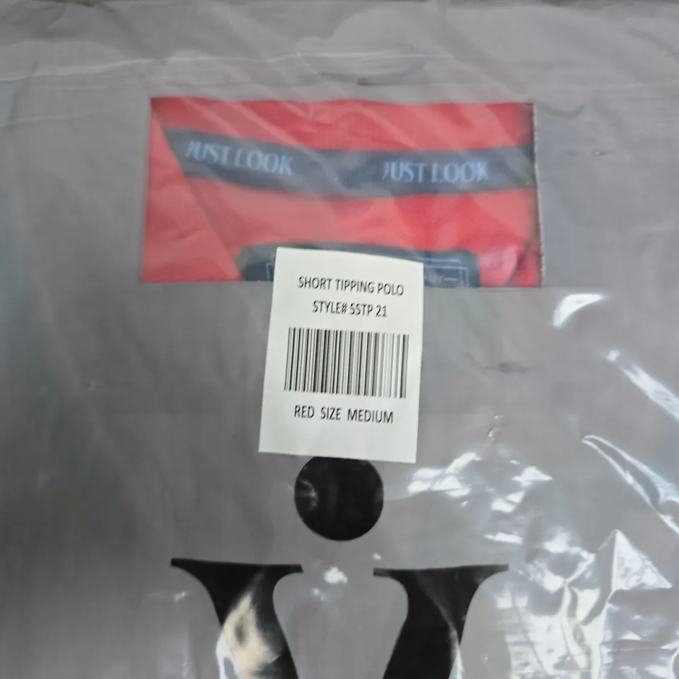 BAGGED JUST LOOK SHORT TIPPING POLO SHIRT – RED, SIZE MEDIUM (SSTP 21)