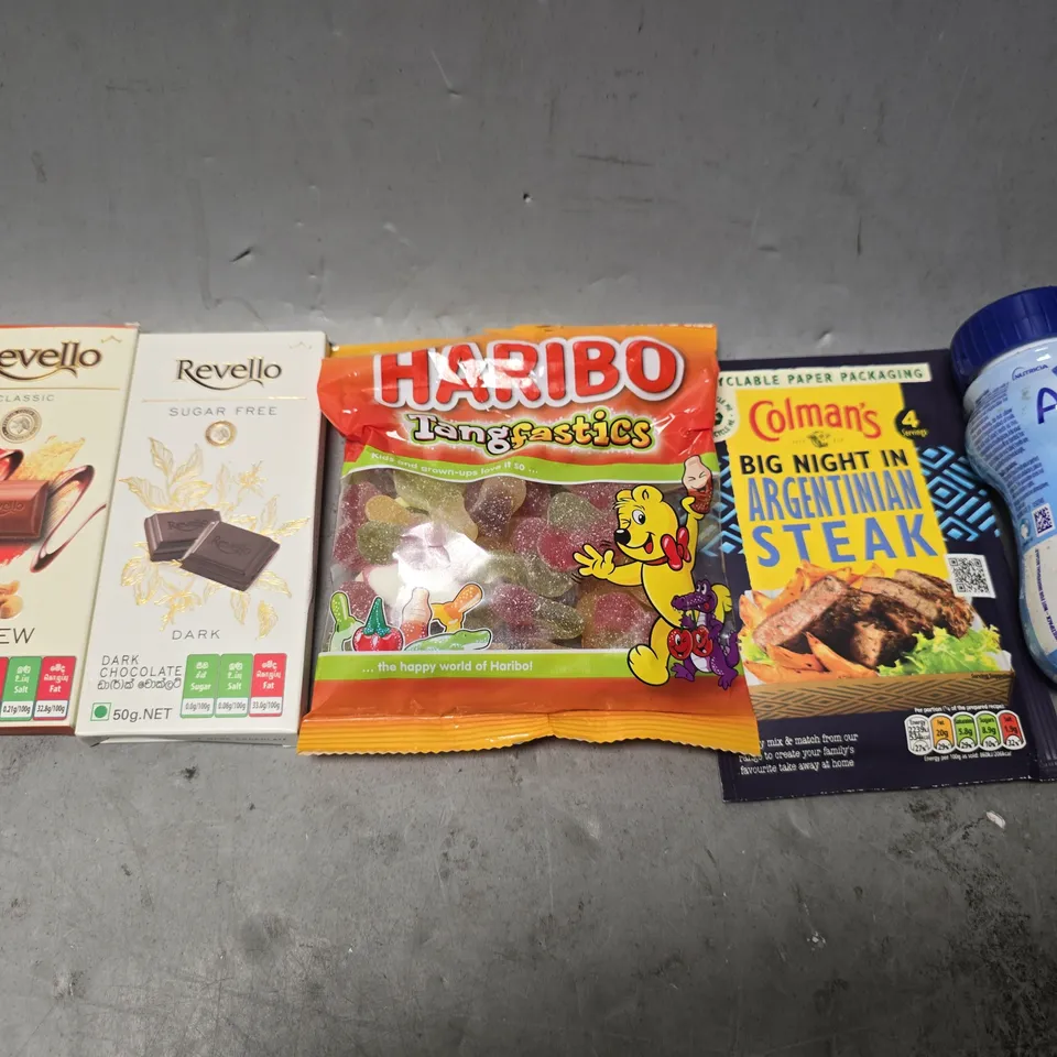 APPROXIMATELY 15 ASSORTED FOOD & DRINK ITEMS TO INCLUDE - APTAMIL 1 , HARBIO TANGFASTICS , COLMAN'S ARGENTINIAN STEAK ETC