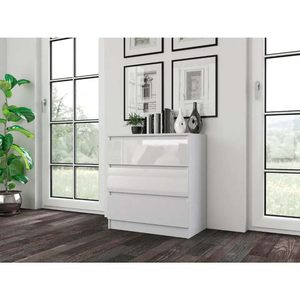 BOXED TONYA 3 DRAWER HIGH GLOSS LACQUERED CHEST 